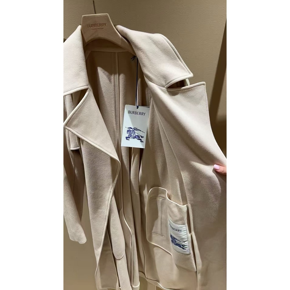 Burberry 100% Cashmere Trench Coat Candle Beige Wrap Belted 80979761006 US 6 NEW - Picture 4 of 6